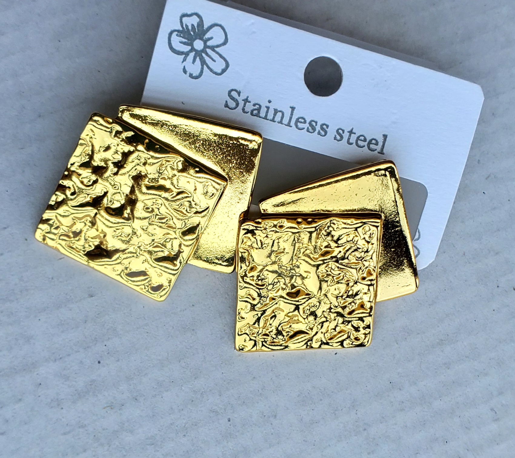 Duo Square Gold Earrings