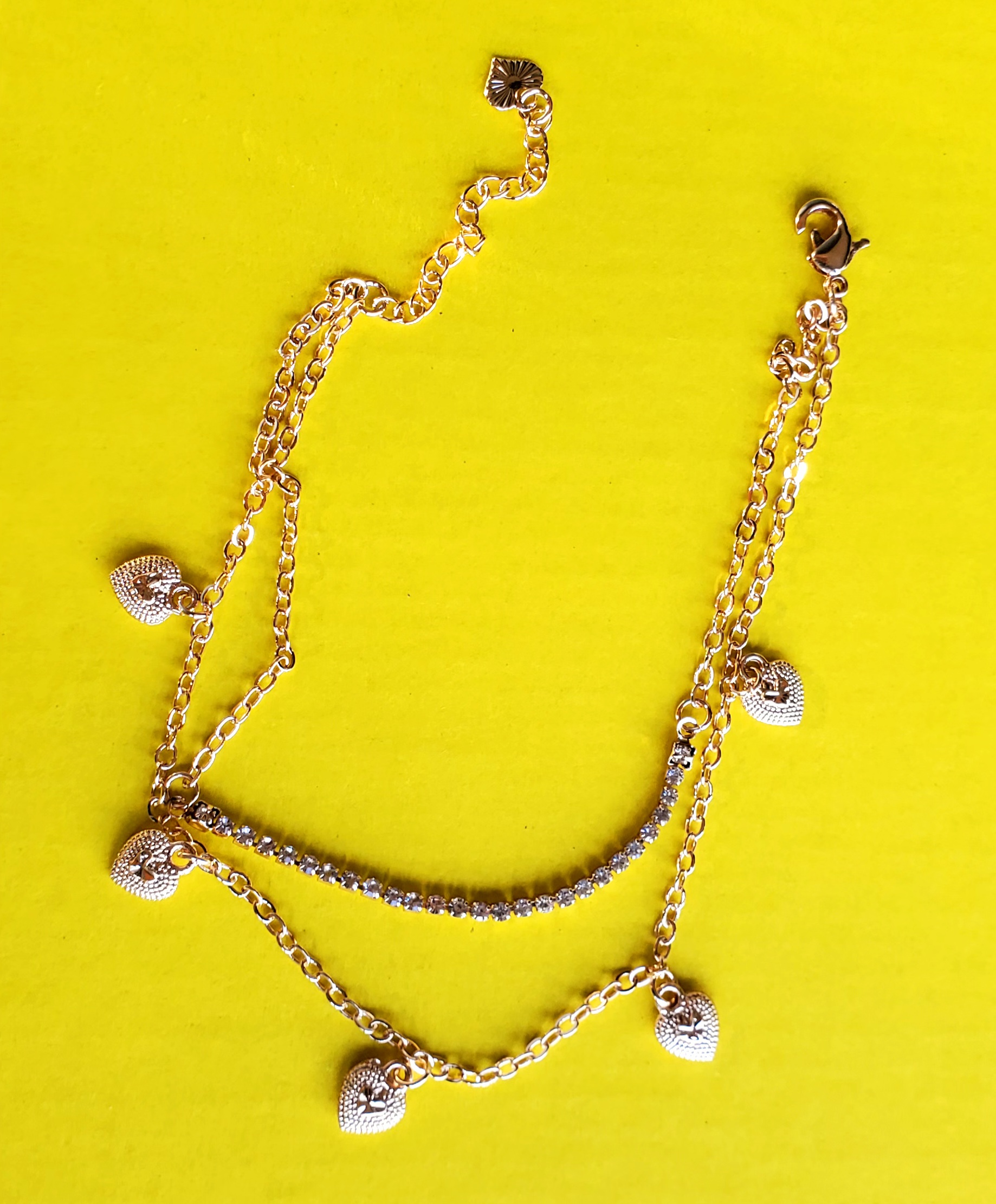 Silver Hearts Gold Anklet
